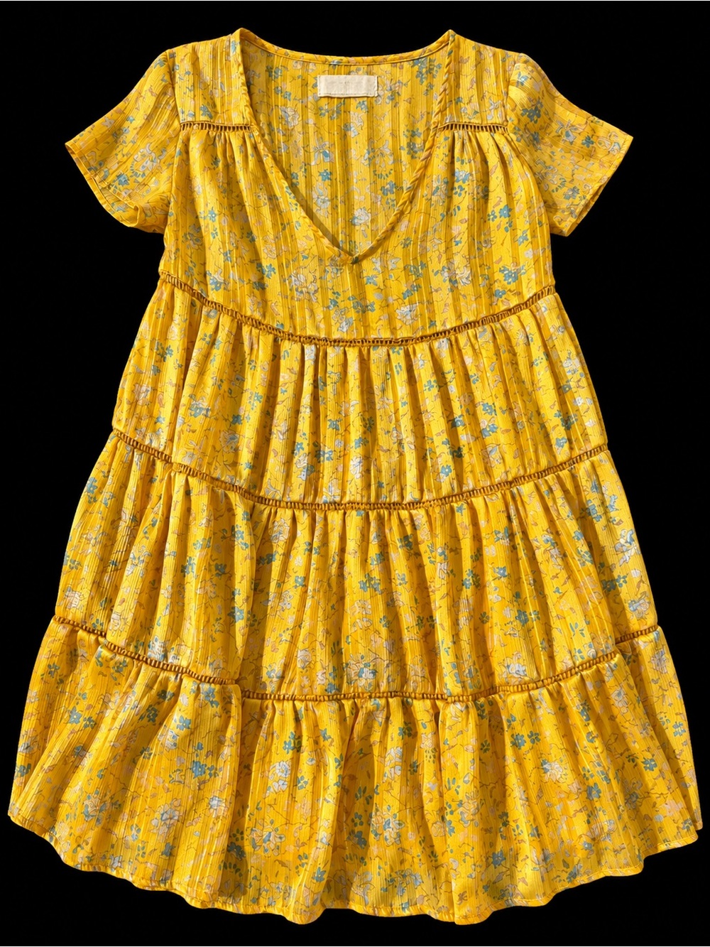 Urban Outfitters UO Pippa Chiffon Tiered Golden Yellow Mini Dress XS floral